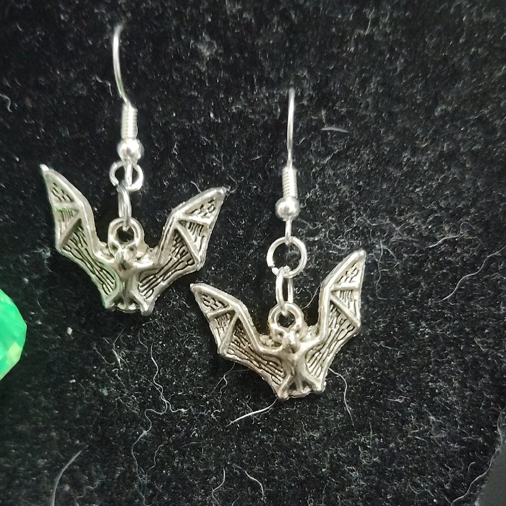 Silver Bat Earrings - Picture 2 of 5